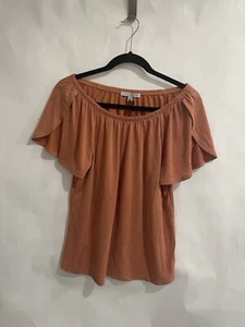 Green Envelope Top Mustard Color Short Slit Sleeve Blouse Size M - Picture 1 of 5