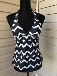 Chaps NWOT Ladies Black/White Geometric Tankini Swim Top; SZ 8. - Picture 1 of 10
