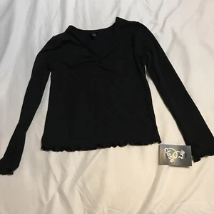 Art Class Girls' Small 6/6X Black Cinch Front Ribbed Long Sleeve Shirt New - Picture 1 of 5