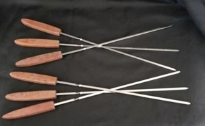 Spiedini barbecue vintage 18" Shish Kabob manico in legno acciaio inox per griglia - Foto 1 di 6