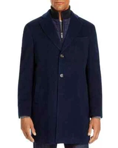 Cardinal Of Canada V7105 Navy Wool-Cashmere Regular Topcoat With Bib Size 44R - Picture 1 of 3