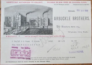 Arbuckle Ariosa Kaffee 1906 Briefkopf, Chicago, IL nach Virginia City, MT Montana - Bild 1 von 1