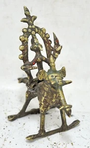 Antique Brass Elephant With Rider Figurine Original Old Fine Engraved - Picture 1 of 8