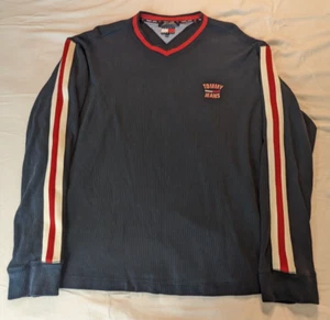VTG Tommy Jeans Long Sleeve Sweater V Neck Pullover Tommy Hilfiger Mens XL Blue - Picture 1 of 11