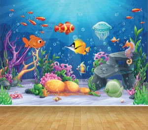 Underwater Sea Fish Ocean Wallpaper Feature Wall Mural Bedroom Kids Pastable - Picture 1 of 1