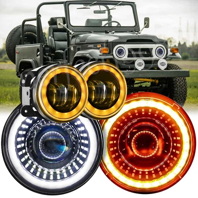 7'' LED Headlights Halo Starry Dragon Eyes + 4" Fog Lights For Jeep Wrangler JK - image 1 of 4