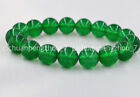 Natural 12mm Green Emerald Round Gems Beads Elastic Bangle Bracelet 7.5''