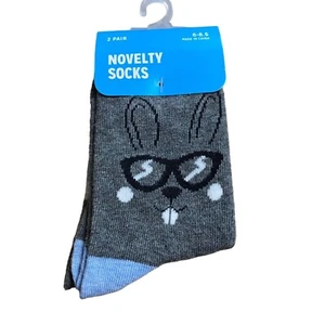 NEW Kid Hipster Easter Bunny Too Hip To Hop Novelty 2 Pair Socks Shoe Size 6-1.5 - Picture 1 of 5