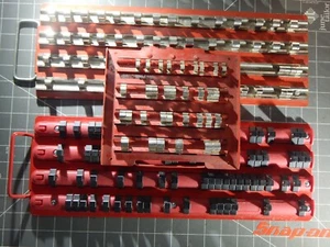 3Pc Set Lot Metal Socket Tray Rail Holder Organizer 1/4" 3/8" 1/2" Drive Dr Red - Picture 1 of 5