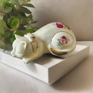 Vintage Formalities Baum Bros. porcelain Sleeping Cat floral figurine - Picture 1 of 18