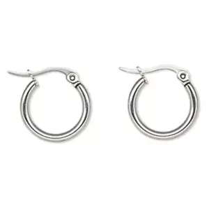 Small 15.5mm 304 Grade Stainless Steel Round Smooth Hoop Hoops Pierced Earrings - Picture 1 of 4