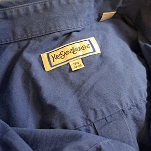 Yves Saint Laurent Mens Shirt Button Up 15.5 Blue - Picture 1 of 4