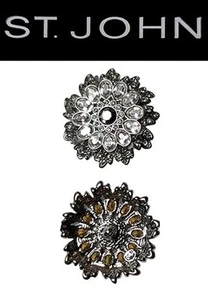 St John Knits (1.5 Inch) Antique Silver Tone Floral Ice Crystal Shank Button - Picture 1 of 1