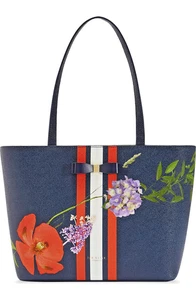 Shopper Ted Baker London Titania in pelle di siepe nuova con etichette - blu scuro con motivo floreale - Foto 1 di 9