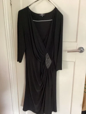 Star By Julien Macdonald Black Ruched Embellished side Midi Dress Size Uk 18 - Image 1 of 4