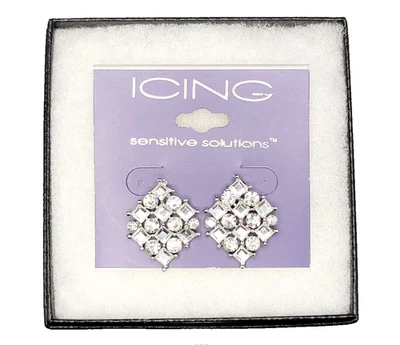 Pendientes ICING tono plata (post back) con gemas AB/blanco nuevos con etiquetas Foto 1 de 4