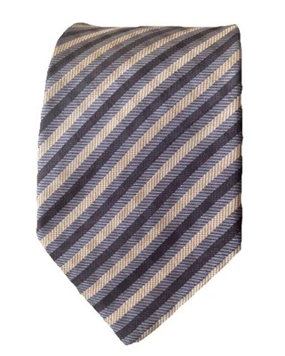 Mens Giorgio Armani Tie 100% Silk Made in Italy Striped Shades of Brown & Gold - Image 1 of 4
