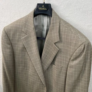 Brooks Brothers Mens Sport Coat 42L Beige Prince of Wales Plaid Loro Piana Wool - Picture 1 of 9
