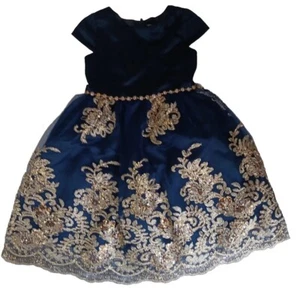 Rare Editions Girls Fancy Dress 5 Navy Blue Embroidered Pageant Recital READ - Picture 1 of 9