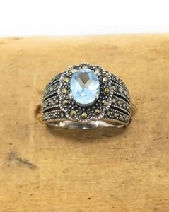 VINTAGE STERLINGSILBER RING FILIGRAN MIT BLAUEM STEIN 0,925 NACHLASSFUND 5,6 GRAMM - Bild 1 von 3