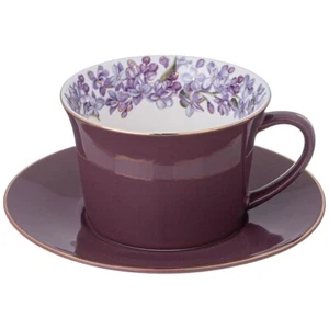 Lefard Lilac Porcelain Teacup and Saucer Set Fine China Cup 8.5 oz, Purple - Picture 1 of 7