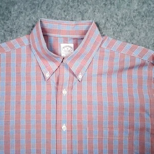 Brooks Brothers Hemd Herren Medium rot blau kariert bügelfrei Designer Klassiker Retro - Bild 1 von 11