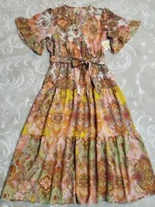 NWT Anthropologie Fig And Flower Boho Maxi Dress PL Tiered Ruffle Sleeve Lined - Picture 1 of 11