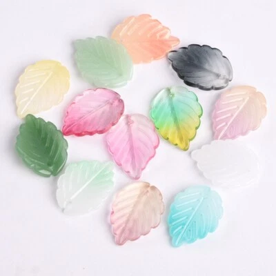 10pcs 24x18mm Leaf Petal Lampwork Crystal Glass Loose Pendants Beads DIY Flower - Image 1 of 4