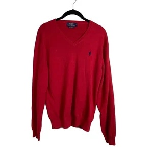 Polo Ralph Lauren Red V-Neck Men's Size M Pullover Sweater Pima Cotton - Picture 1 of 6