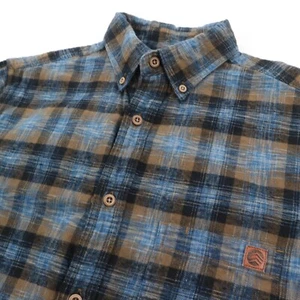 Solaris Shirt Men's Small Flannel Button Down Blue Brown Plaid 100% Cotton LS - Picture 1 of 8