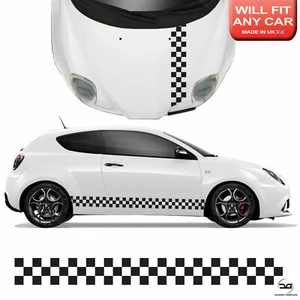 Chequered Race Stripes Universal Fit Car Side Bonnet Graphics Decal JDM 1.5m - Picture 1 of 3
