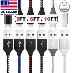 For Iphone MFI to USB-A High Quality Braided Nylon Cable in 6 Colors 3/6/10 feet - Picture 1 of 12