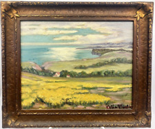 Original 19th Century  Landscape Ocean View Oil Painting Signed Celia M