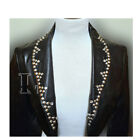 Handmade Women Black Genuine Cowhide Pure Leather Coat With Collar Studded