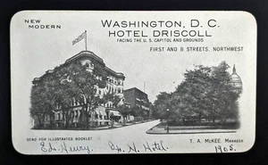 Hotel Driscoll Washington DC Antique Advertising Card Circa 1905 - Picture 1 of 4
