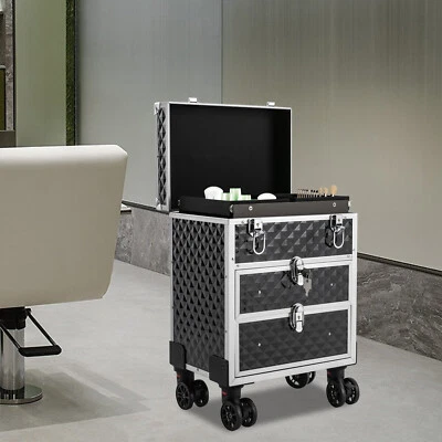 Professional Rolling Makeup Case Cosmetic Organizer with Sliding Drawers Black - Image 1 of 4