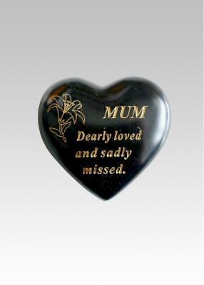 Black & Gold Lily Heart Stone - Name Choice - Funeral Grave Memorial Ornament • 4.99£