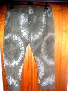 UNBRANDED ITALY GREEN TIE DIE LOOK STRETCH TROUSERS ELASTIC WAIST SIZE 18 29L - Picture 1 of 2