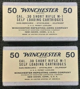WINCHESTER EARLY WAR 2-PIECE M1 CARBINE WWII NEW REPLICA 50 ROUND AMMO BOXES - Picture 1 of 11