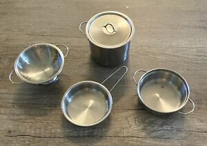 Vintage Children’s Toys Miniature Stainless Pots & Pans Cooking 5pc Set