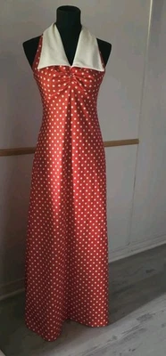 复古 Allegro NY Racerback 红色白色宽领波点长裙 Jr 11 — 第 1/4 张图片