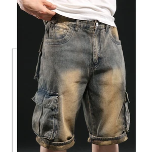 Pantalones cortos de mezclilla holgados de 3/4 de longitud para hombre Pantalones de mezclilla Hip Hop Enrollables Multi Bolsillo - Imagen 1 de 15