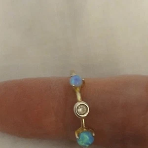925 Sterling Silver Ring Blue Opal & CZ Accent Delicate Band Size 6 - Picture 1 of 2