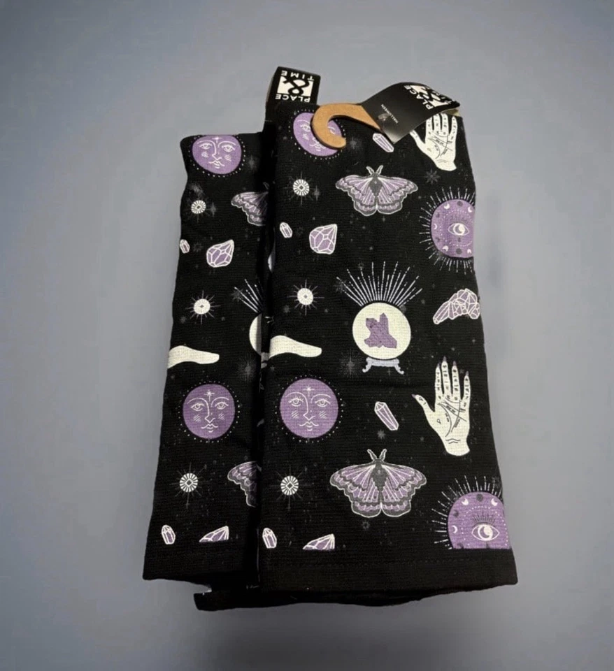 Conjunto de 2 toalhas de mão Place & Time góticas assustadoras pretas e roxas - Imagem 1 de 1