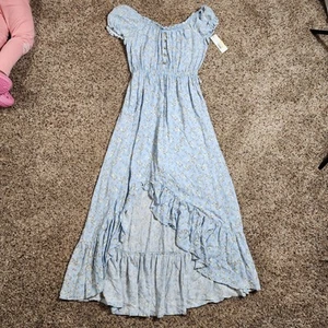 No Comment Women's Midi Dress Small Off Shoulder Blue Floral Cottagecore - Picture 1 of 7