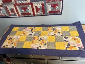 Purple Floral Table, Top Runner Hand Quilted 34”x16” See Pictures - Picture 1 of 6