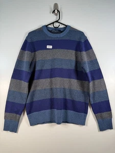 BNWT Gap Men Striped Lambswool Nylon Pullover Grandpa Sweater Blue Gray Sz Large - Picture 1 of 8