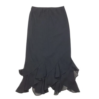 MSK Black Asymmetrical Ruffled Midi Skirt Women Size 10 Chiffon Whimsigoth Dress - Image 1 of 4