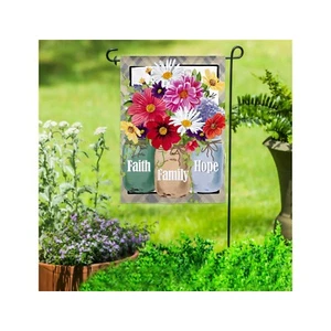 "Tarros de gamuza de hoja perenne Faith Hope Love Mason 14S9801 bandera de jardín de 12,5"" x 18" - Imagen 1 de 1