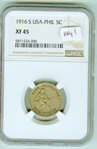Key Date NGC XF45 1916 s Philippines 5 Centavos - Picture 1 of 2